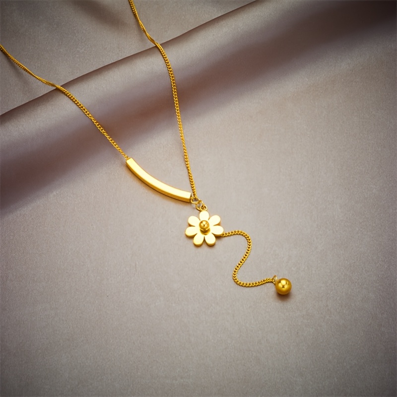 Women's Daisy Flower Round Bead Pendant Necklace